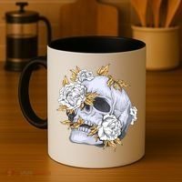 Skull White Flowers Coffee Mug thumb 4