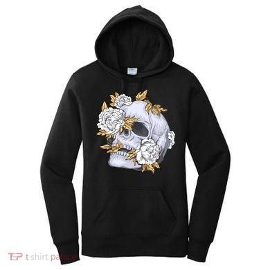Skull White Flowers Women's Hoodie