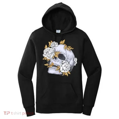 Skull White Flowers Women's Hoodie