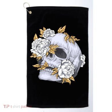 Skull White Flowers Golf Towel
