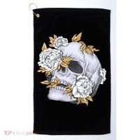 Skull White Flowers Golf Towel thumb 0