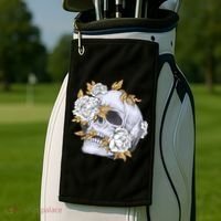 Skull White Flowers Golf Towel thumb 2