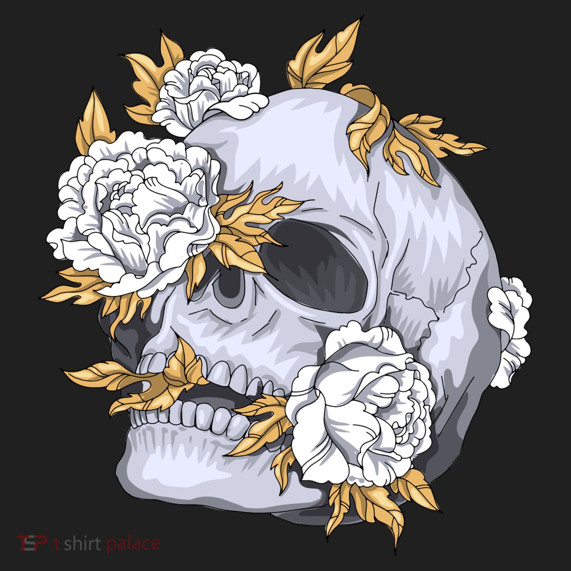 Skull White Flowers Golf Towel