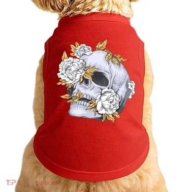 Skull White Flowers Doggie Tank