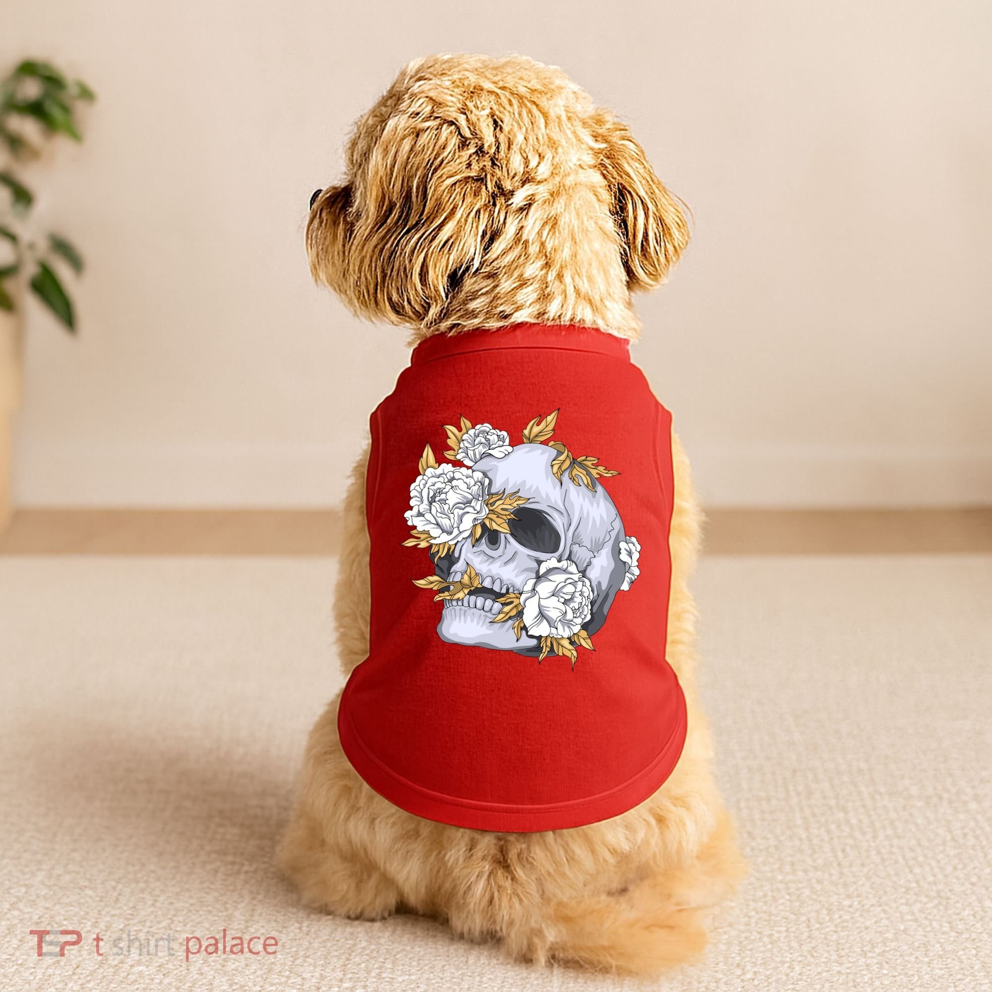 Skull White Flowers Doggie Tank