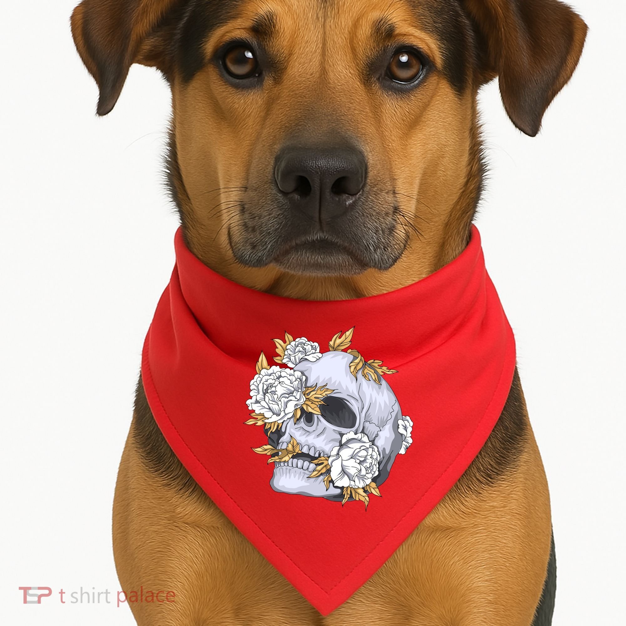 Skull White Flowers USA-Made Doggie Bandana