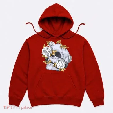 Skull White Flowers Hoodie