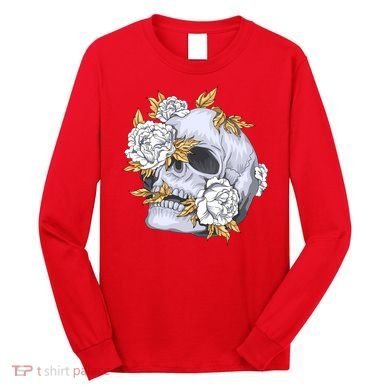 Skull White Flowers Long Sleeve Shirt
