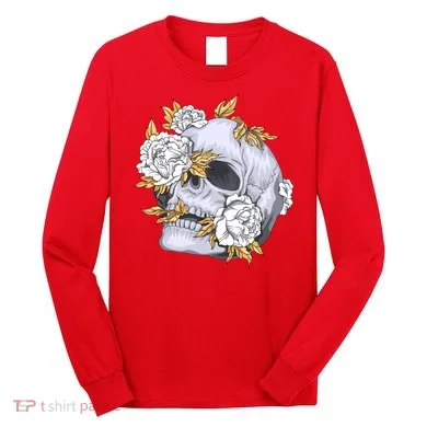 Skull White Flowers Long Sleeve Shirt