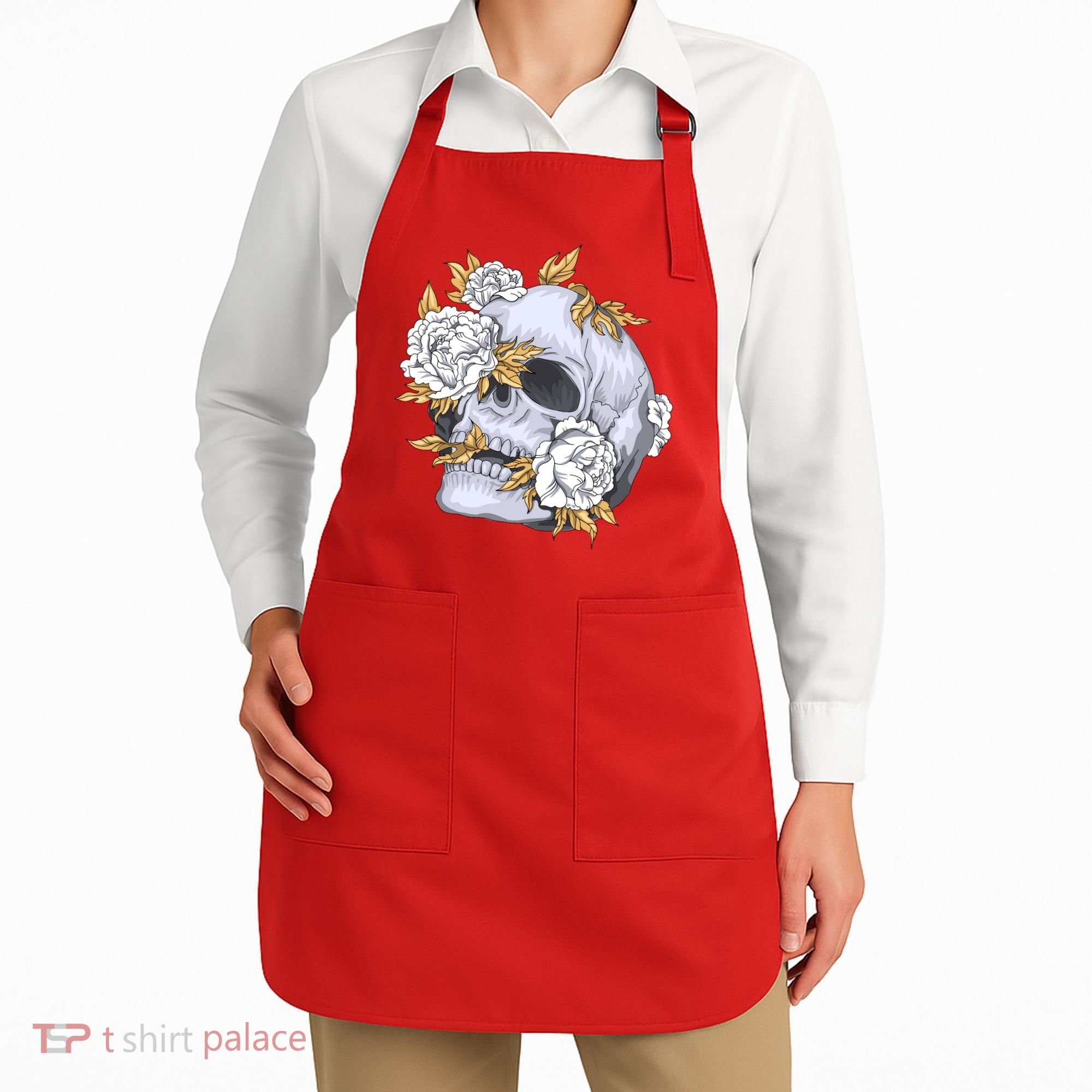 Skull White Flowers Apron