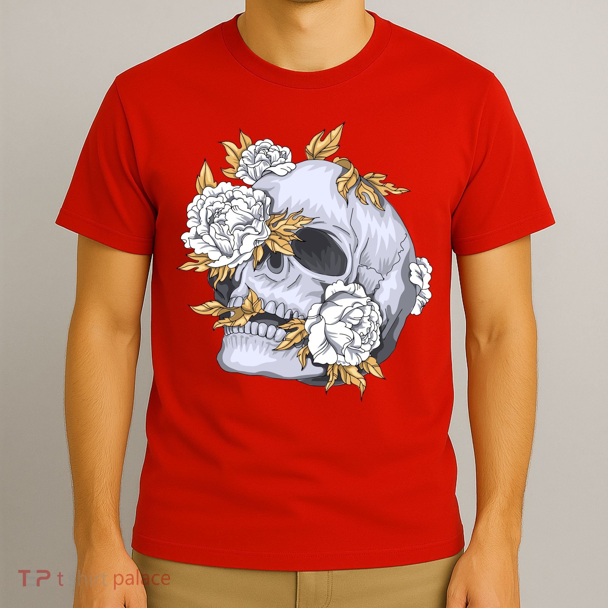Skull White Flowers T-Shirt