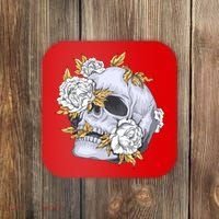 Skull White Flowers Coaster thumb 0