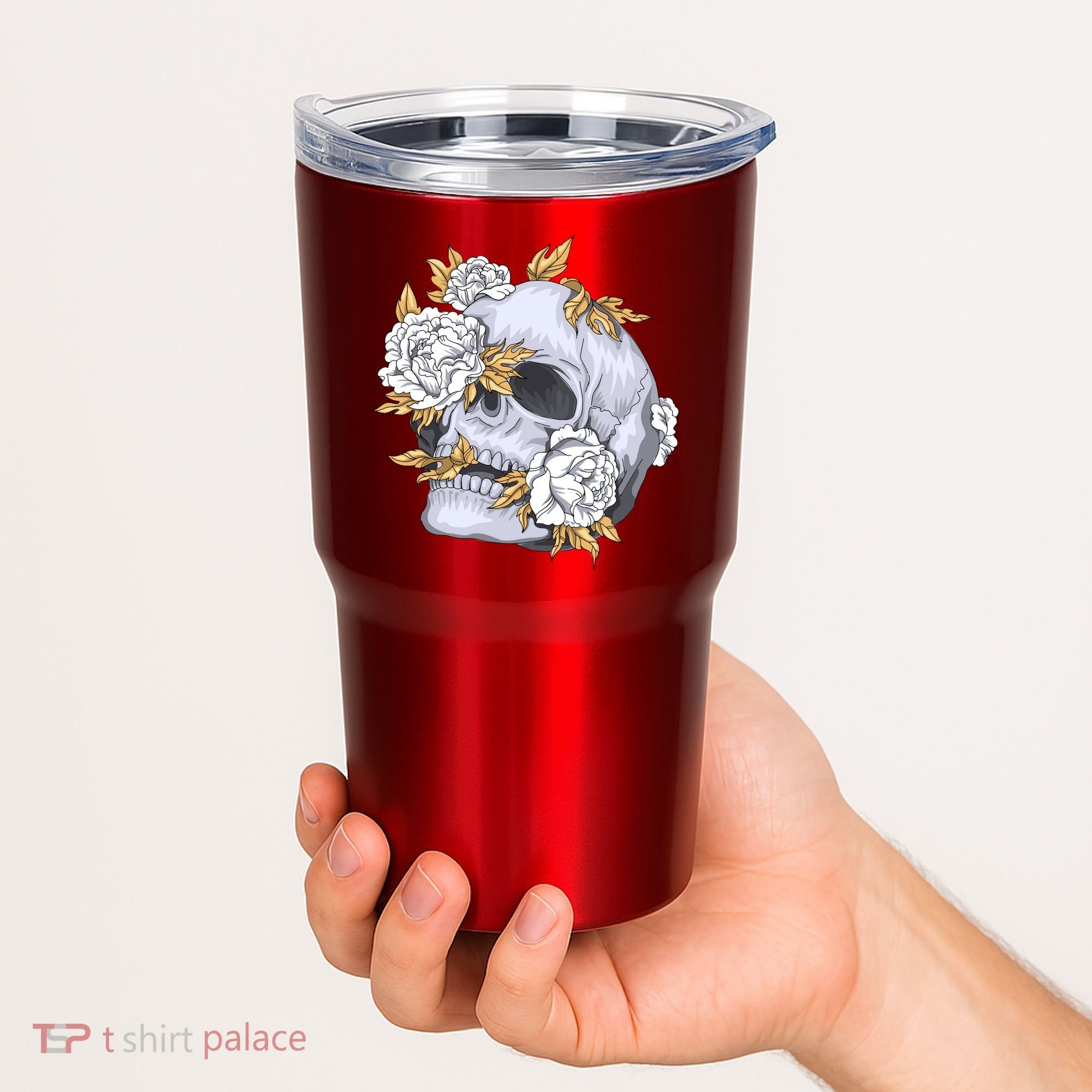 Skull White Flowers Tumbler