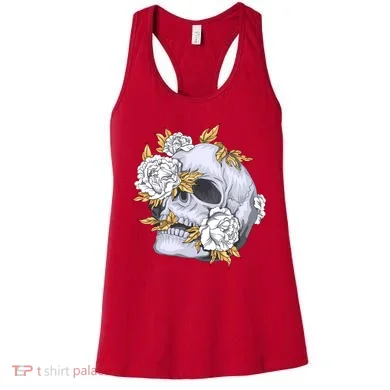 Skull White Flowers Women's Tank Top