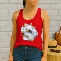 Skull White Flowers Women's Tank Top thumb 2