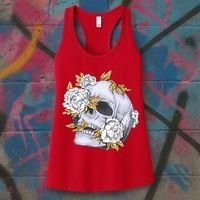 Skull White Flowers Women's Tank Top thumb 3
