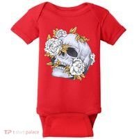 Skull White Flowers Baby Bodysuit thumb 0