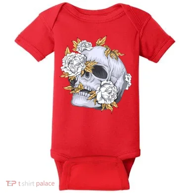 Skull White Flowers Baby Bodysuit
