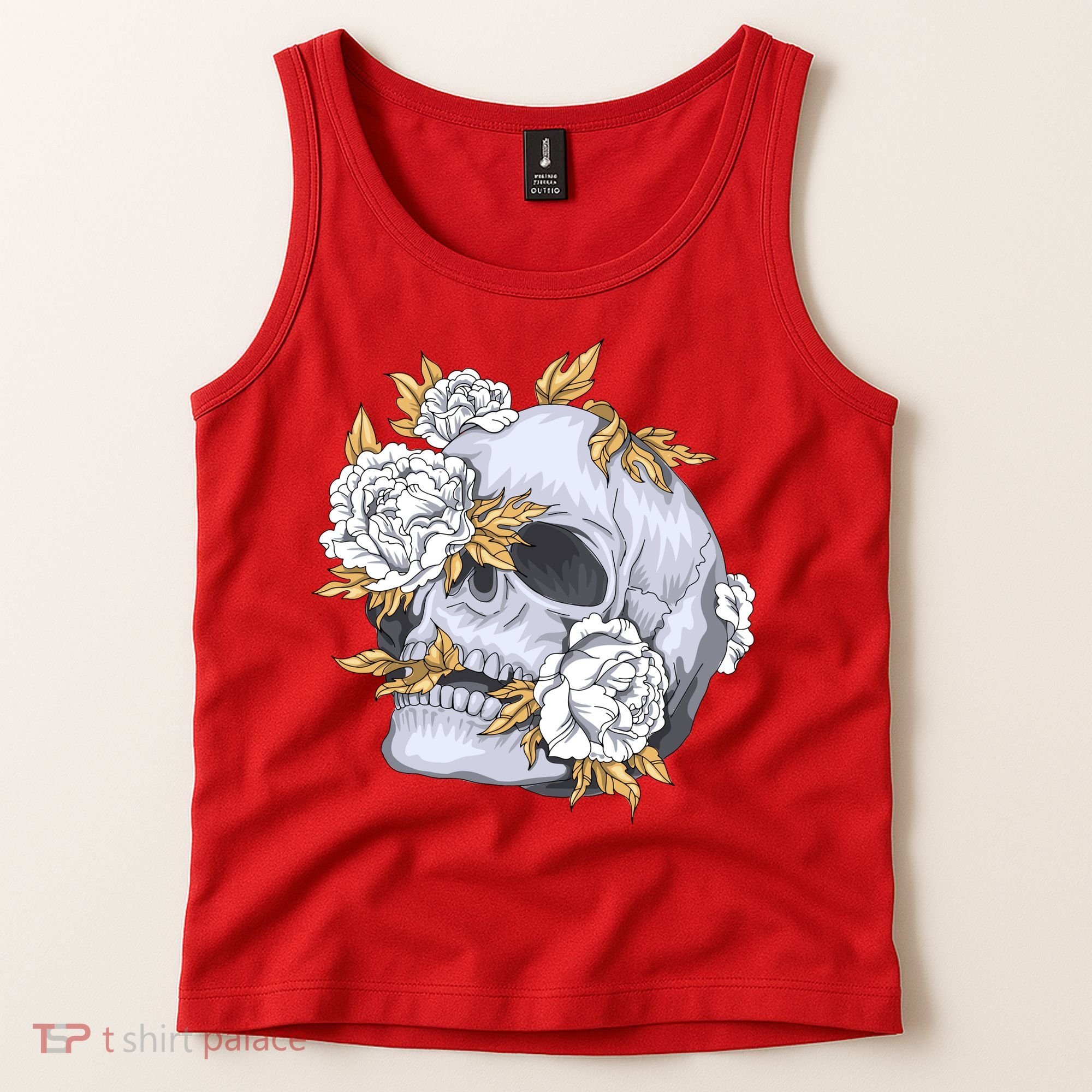 Skull White Flowers Tank Top