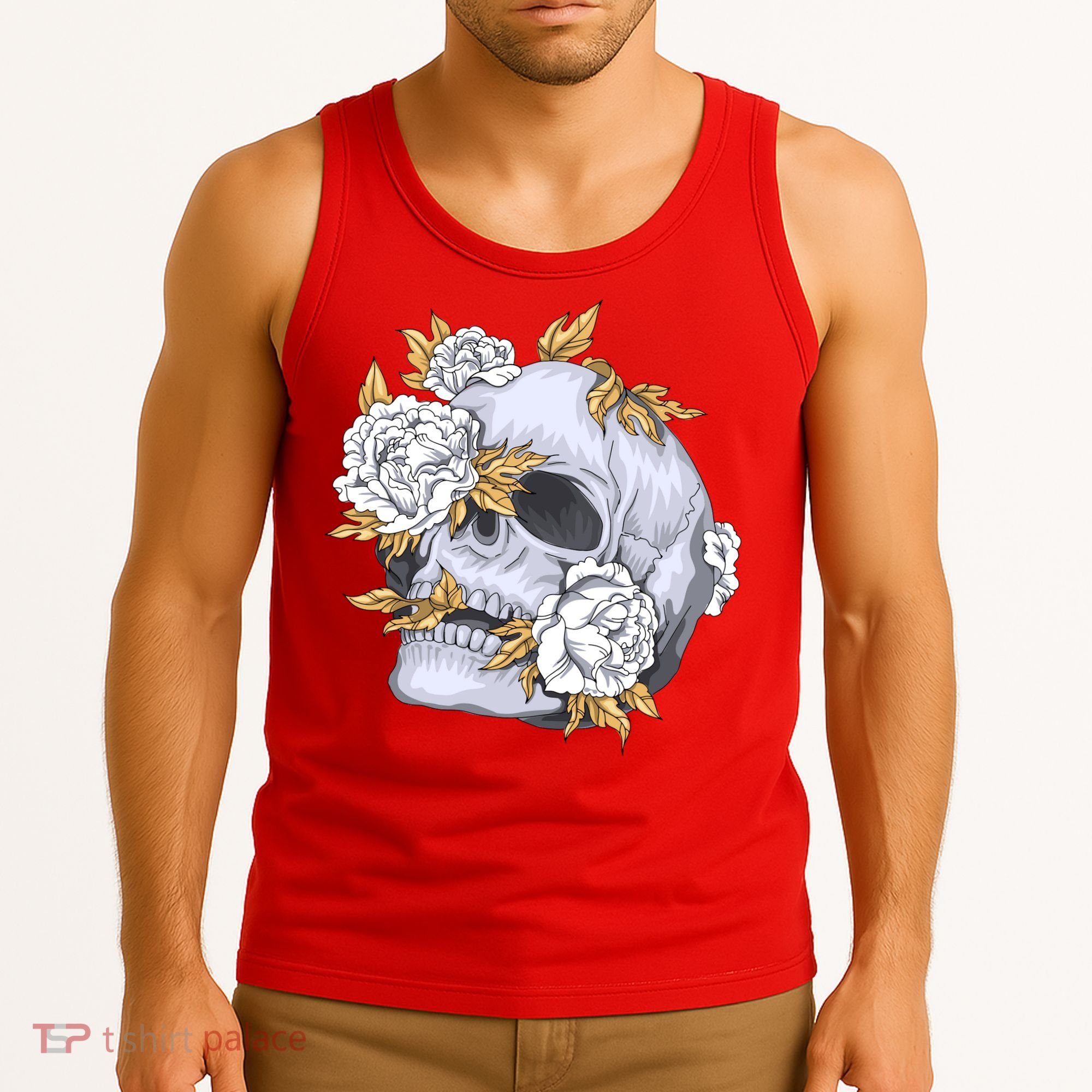Skull White Flowers Tank Top