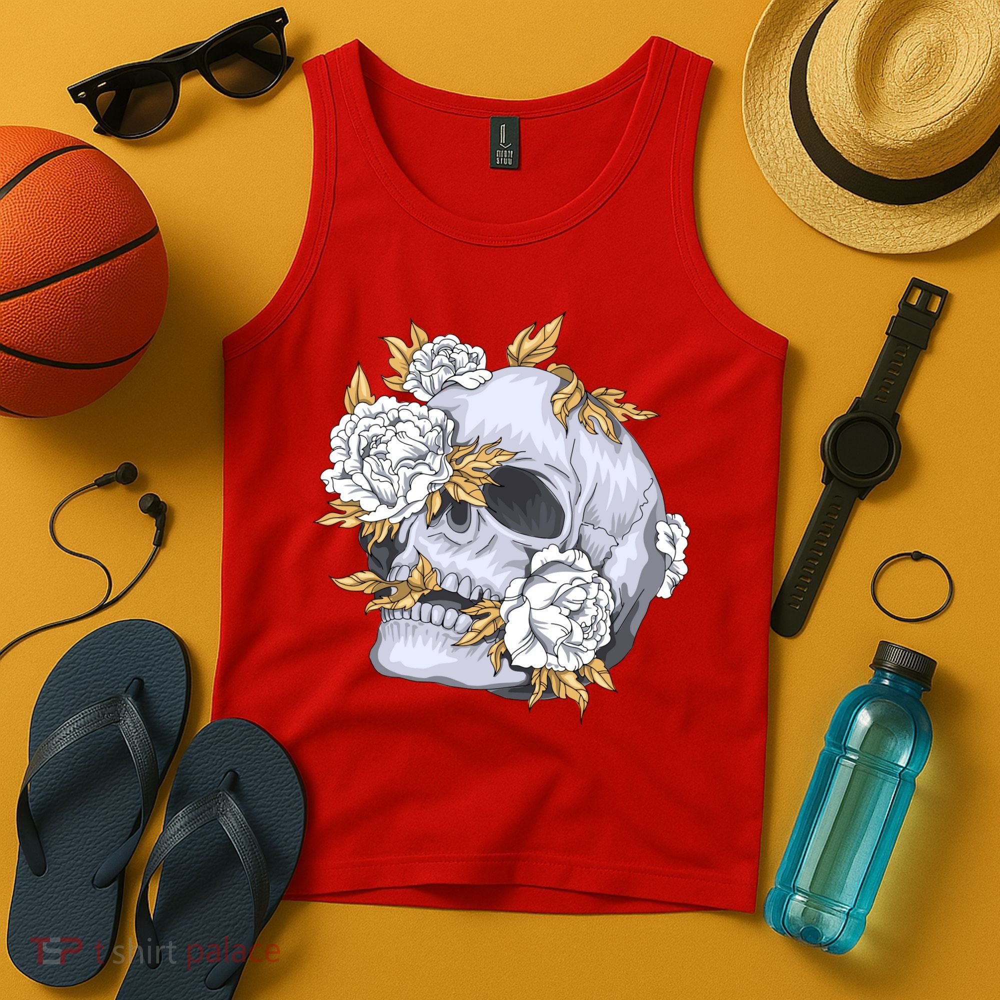 Skull White Flowers Tank Top