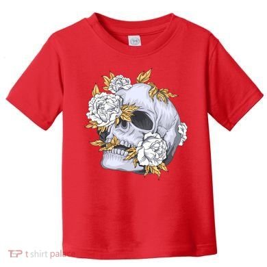 Skull White Flowers Toddler T-Shirt