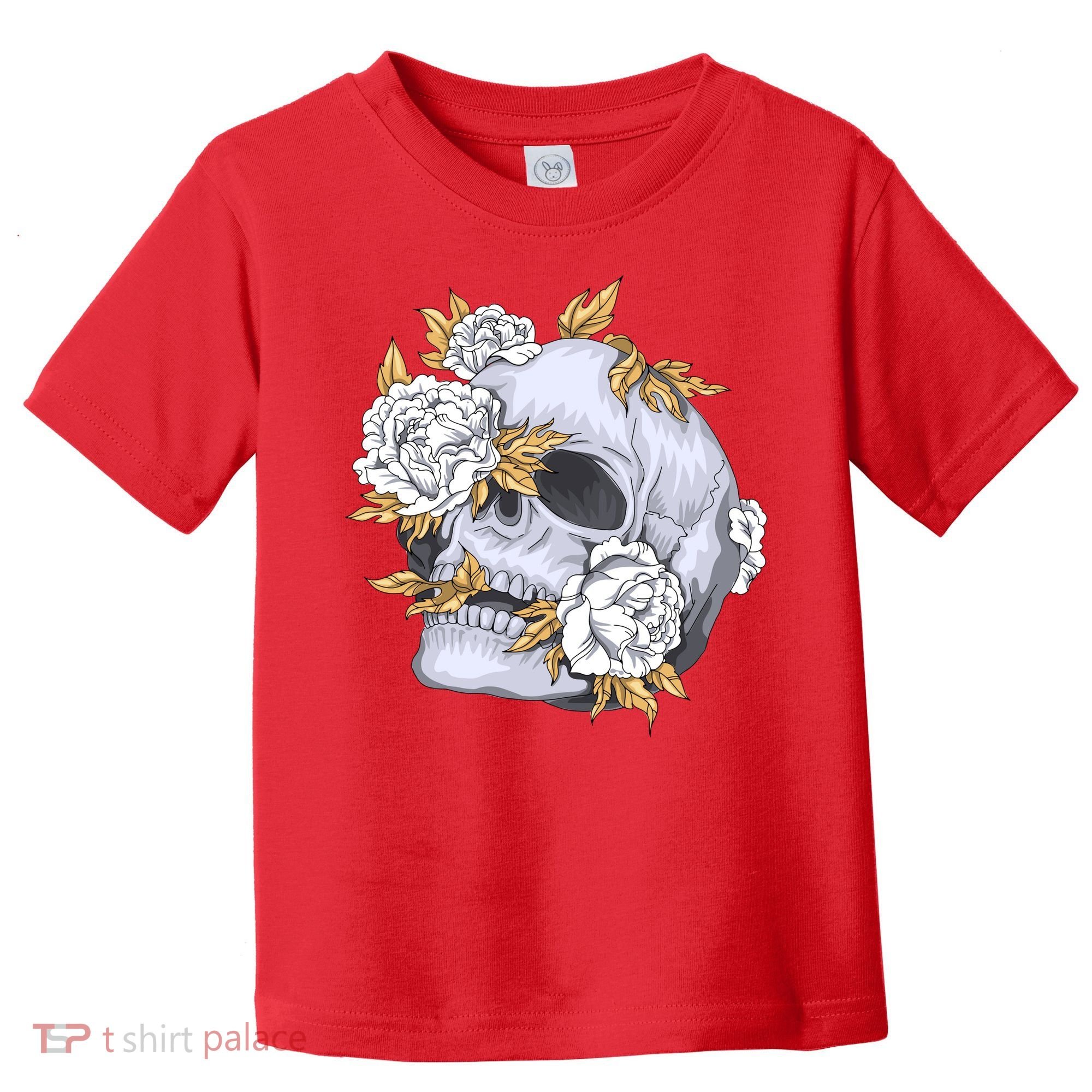 Skull White Flowers Toddler T-Shirt