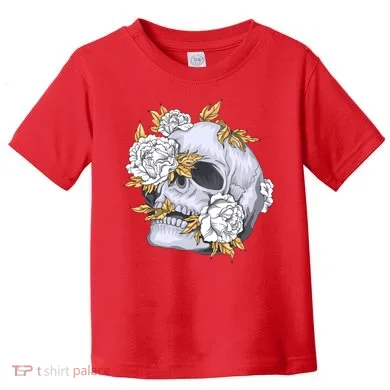 Skull White Flowers Toddler T-Shirt