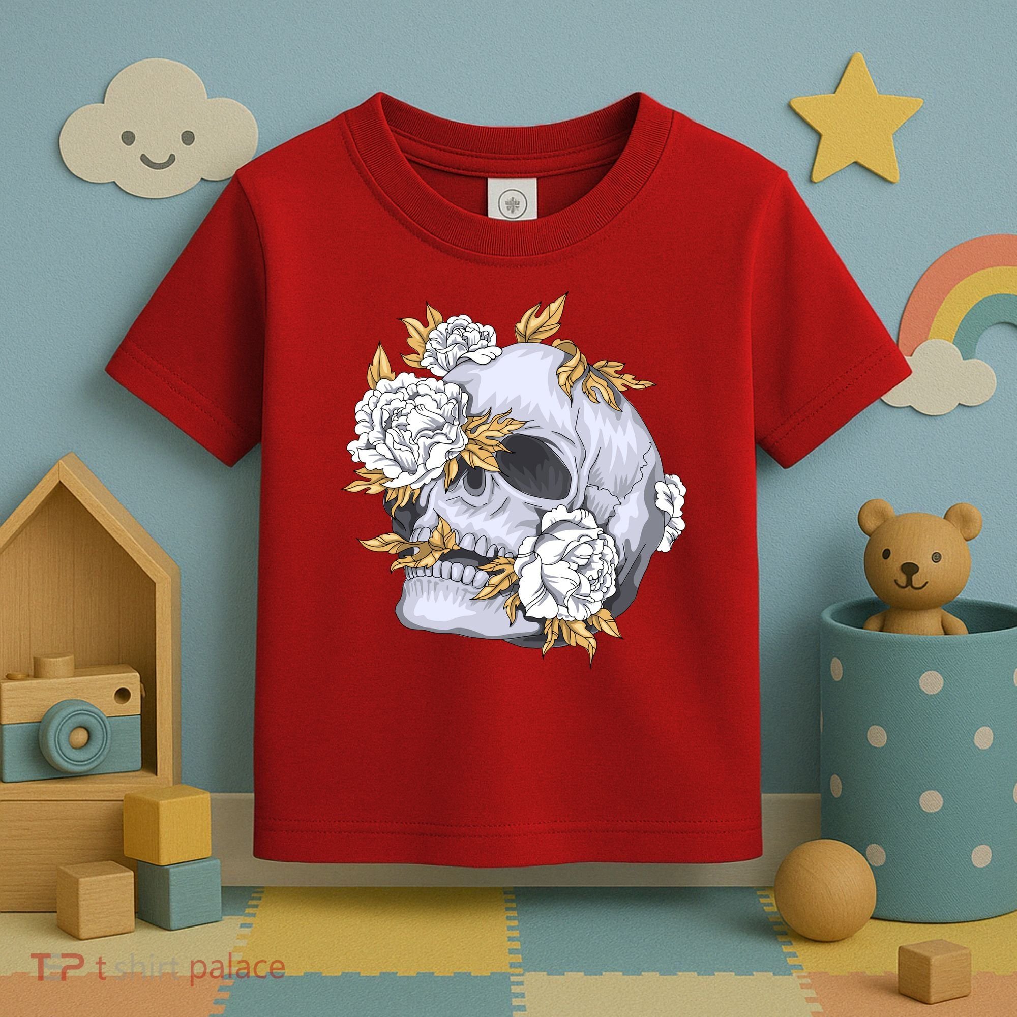 Skull White Flowers Toddler T-Shirt