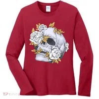 Skull White Flowers Women's Long Sleeve Shirt thumb 0