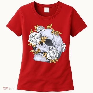 Skull White Flowers Women's T-Shirt