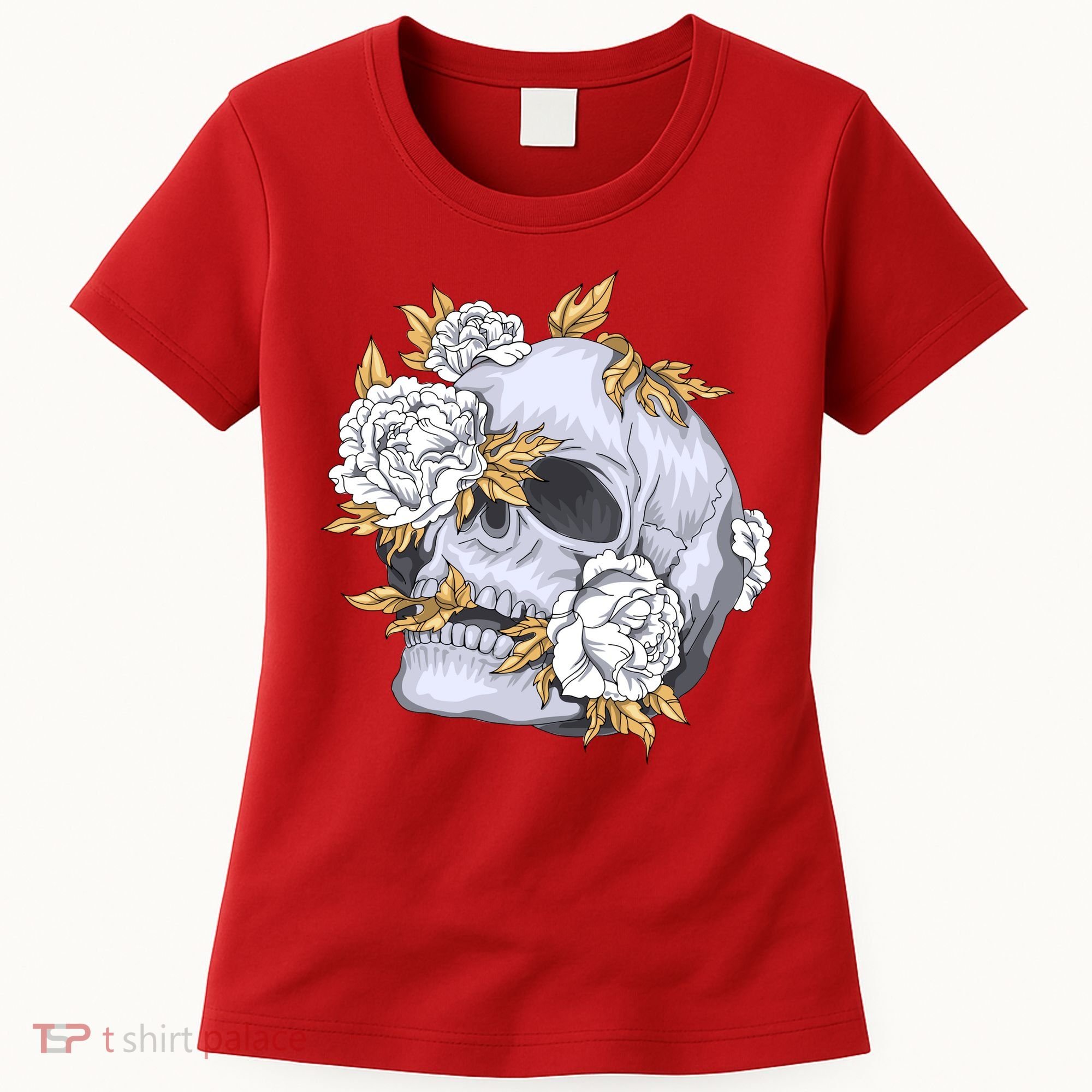 Skull White Flowers Women's T-Shirt