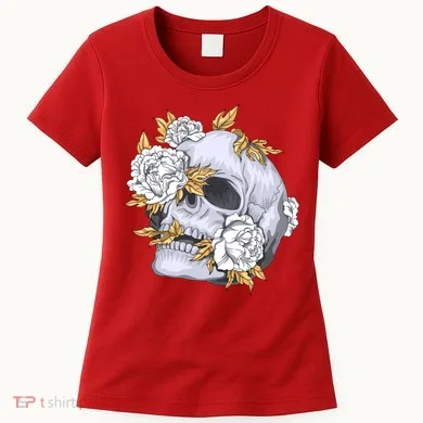 Skull White Flowers Women's T-Shirt