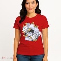 Skull White Flowers Women's T-Shirt thumb 4