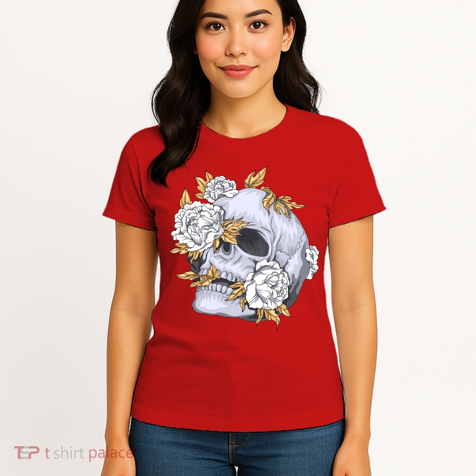 Skull White Flowers Women's T-Shirt