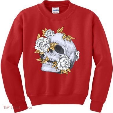 Skull White Flowers Kids Sweatshirt
