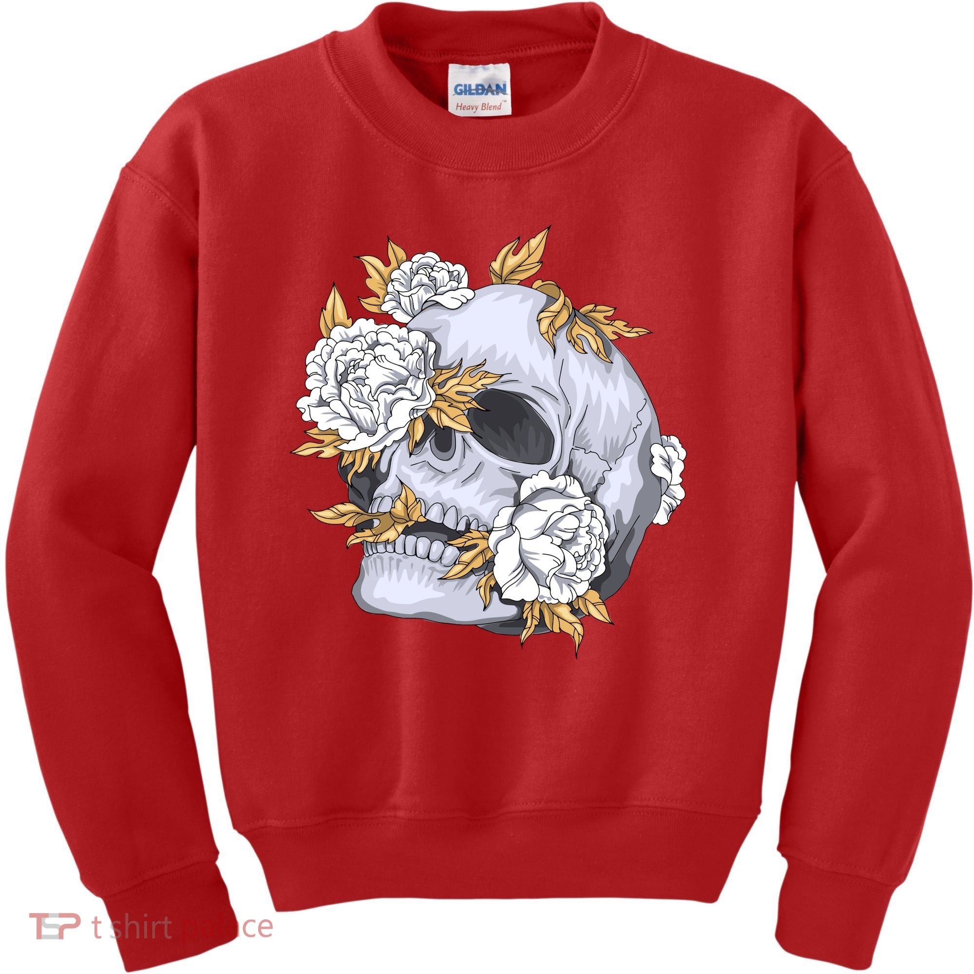 Skull White Flowers Kids Sweatshirt