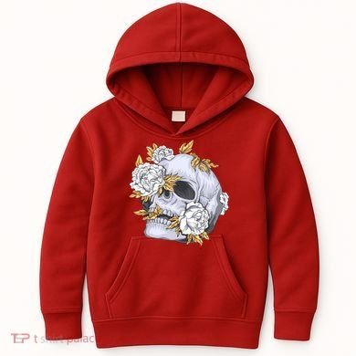 Skull White Flowers Kids Hoodie