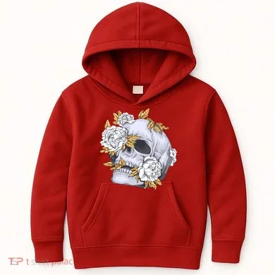 Skull White Flowers Kids Hoodie