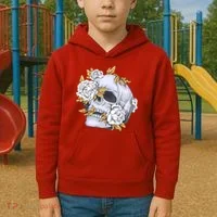 Skull White Flowers Kids Hoodie thumb 2