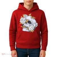 Skull White Flowers Kids Hoodie thumb 4