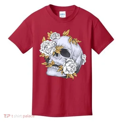 Skull White Flowers Kids T-Shirt