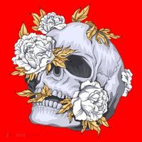 Skull White Flowers Kids T-Shirt thumb 4