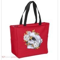 Skull White Flowers Tote Bag thumb 2