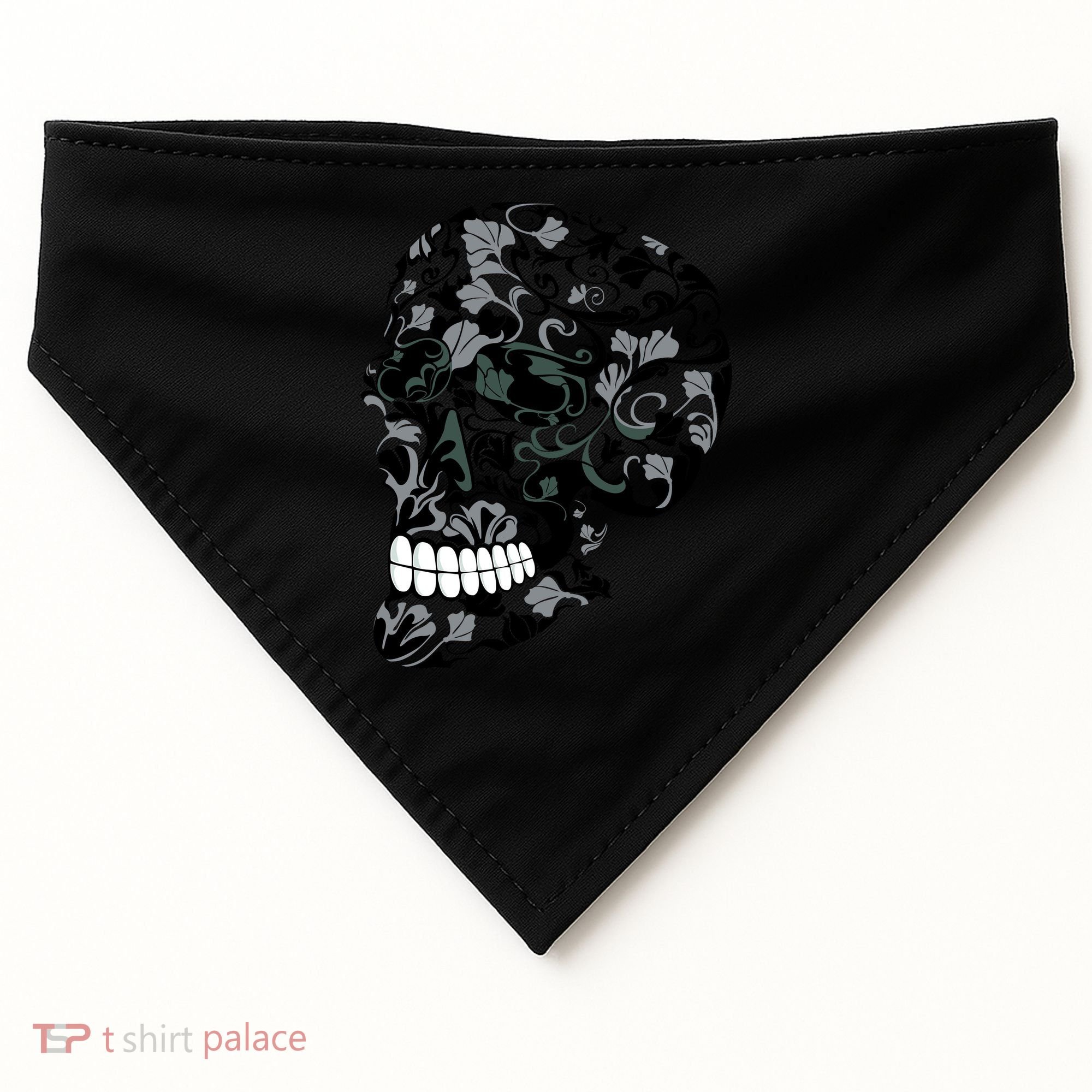 Skull With Flowers Day of the Dead USA-Made Doggie Bandana