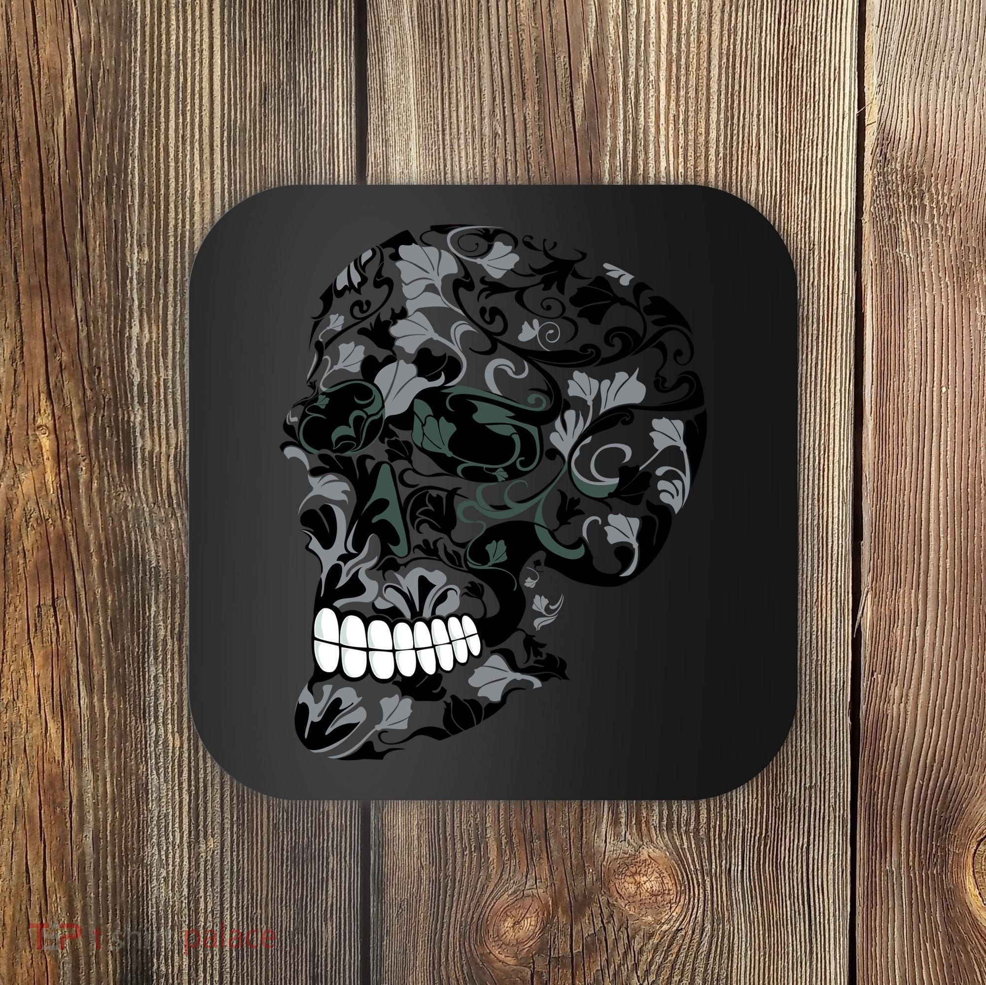 Skull With Flowers Day of the Dead Coaster