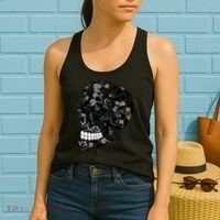 Skull With Flowers Day of the Dead Women's Tank Top thumb 2