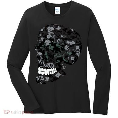 Skull With Flowers Day of the Dead Women's Long Sleeve Shirt