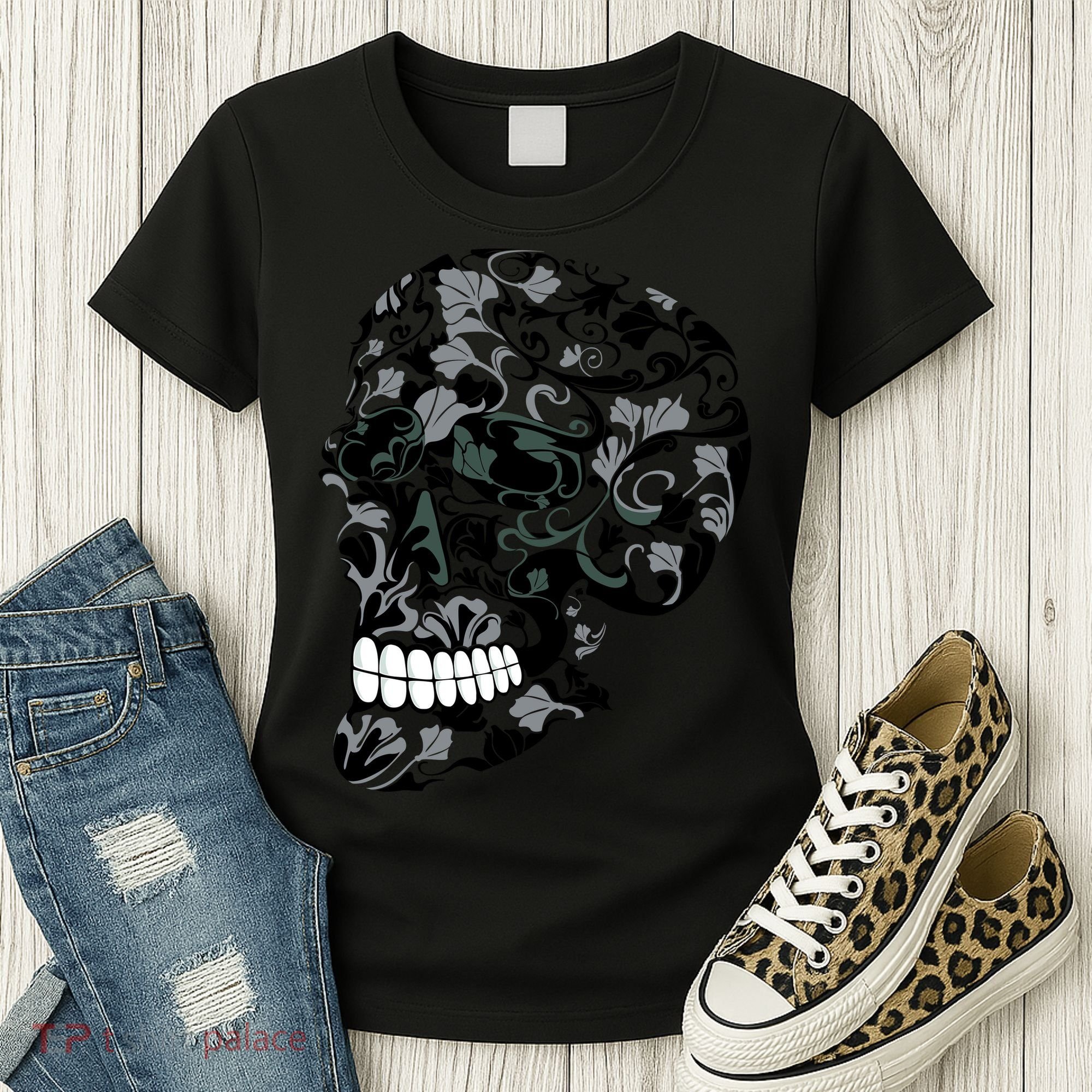 Skull With Flowers Day of the Dead Women's T-Shirt