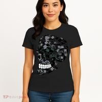 Skull With Flowers Day of the Dead Women's T-Shirt thumb 4
